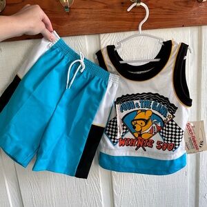 Vintage Disney Winnie the Pooh Outfit Black and White Tank Top and Blue Shorts